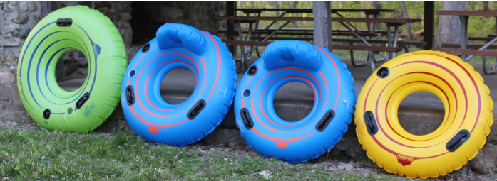 picture of 4 sizes of tubes used for river tubing